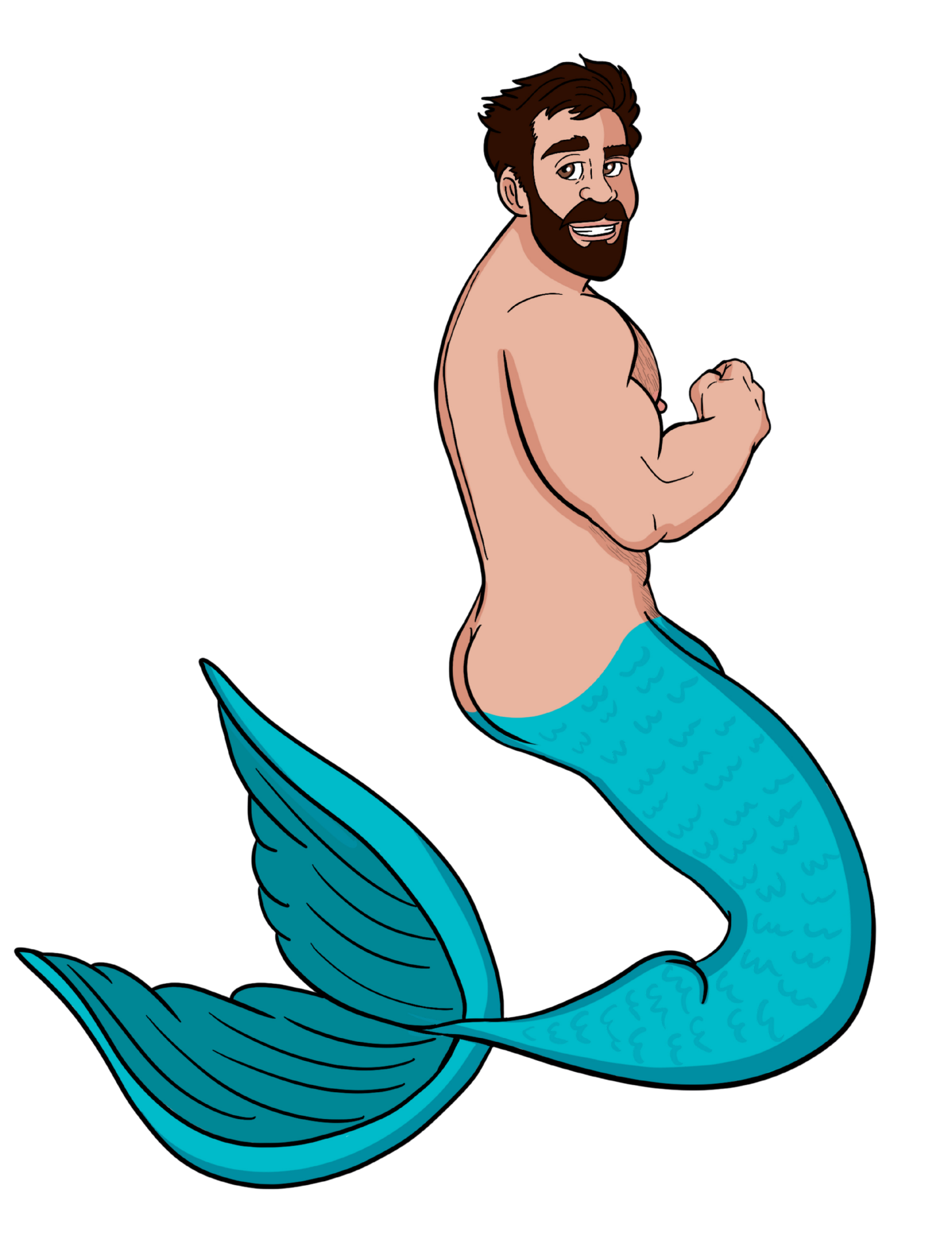 GoNaked merman mascot flexing